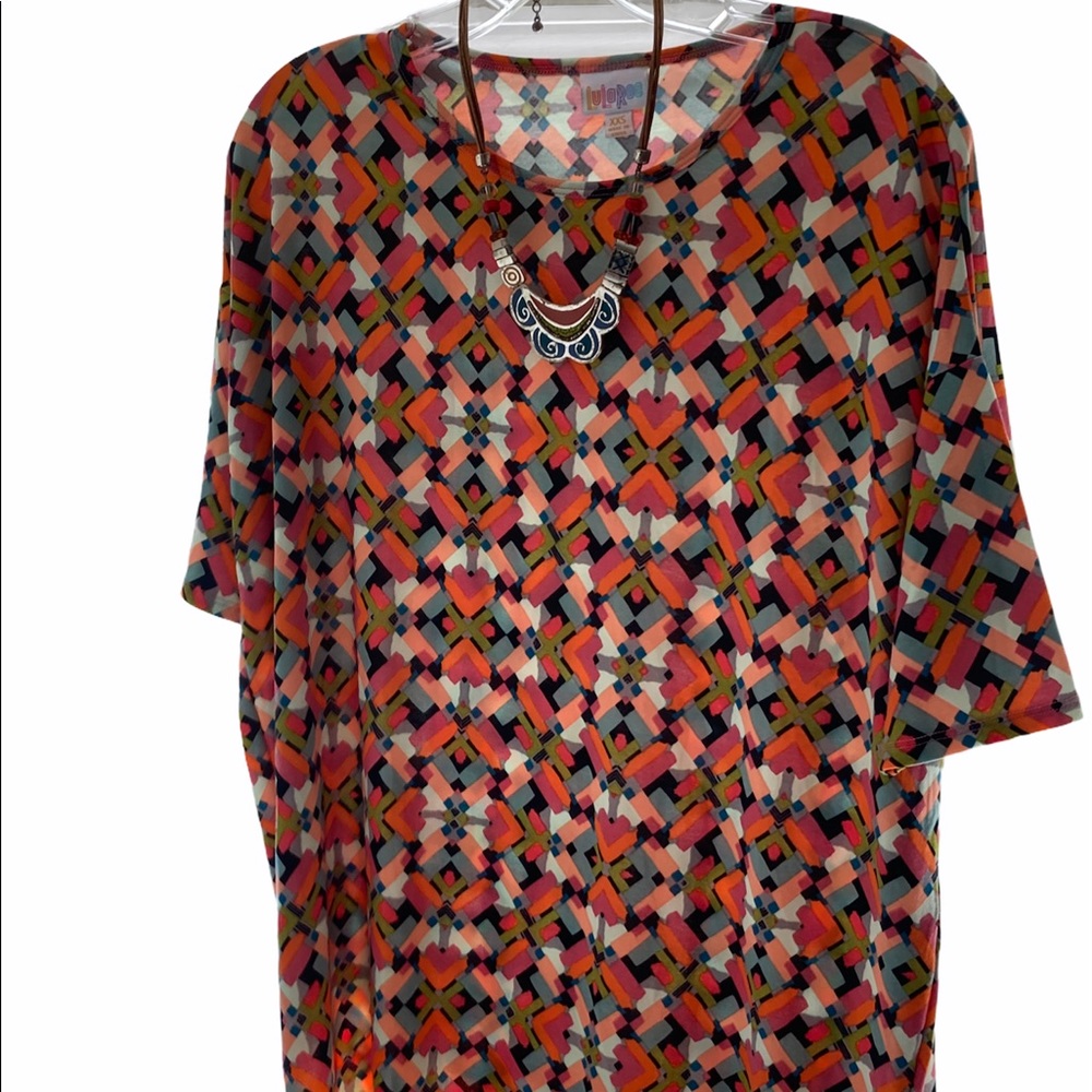 XXS LuLaRoe Coral Cross Stitch Irma Top